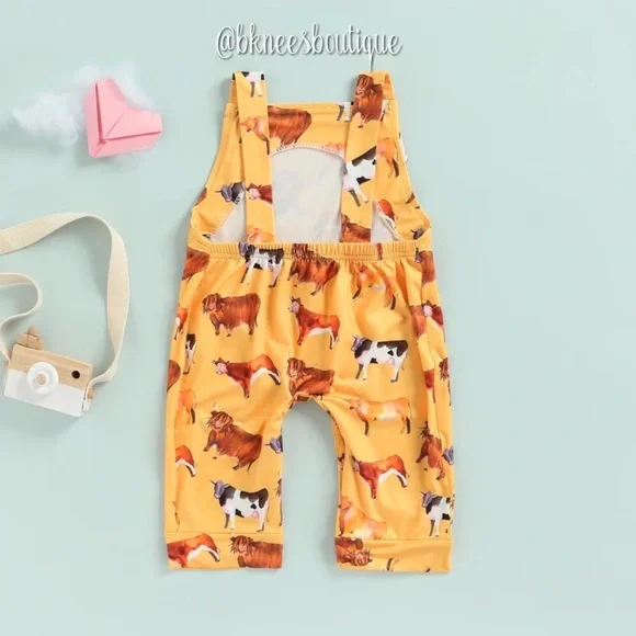 Cow Farm Baby Boutique Suspender Romper Jumpsuit 1pc. Outfit - Picture 2 of 5